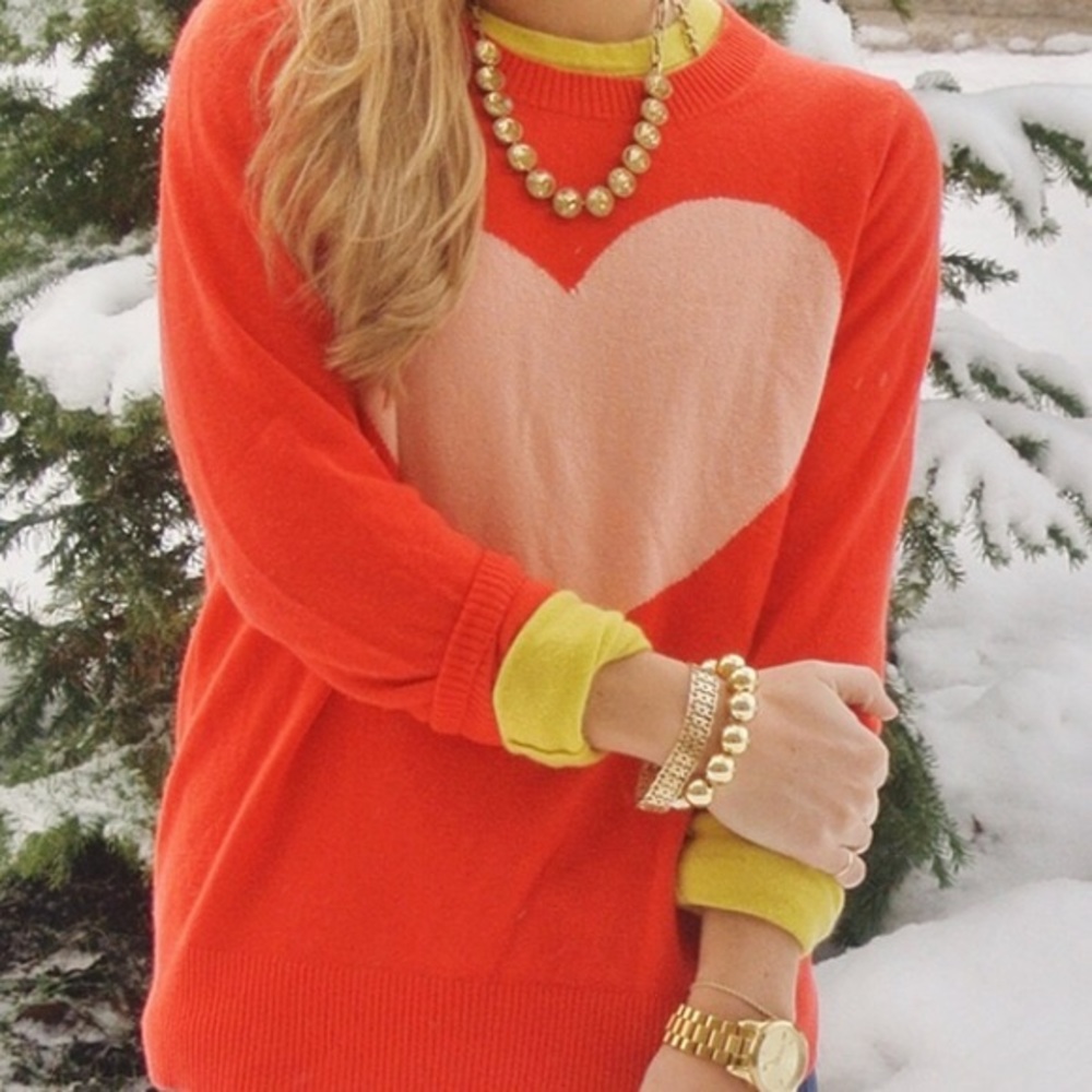 Orange Heart J Crew Sweater